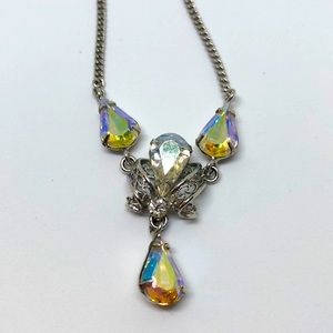 8 inch Victorian Ornate Crystal Sterling Necklace